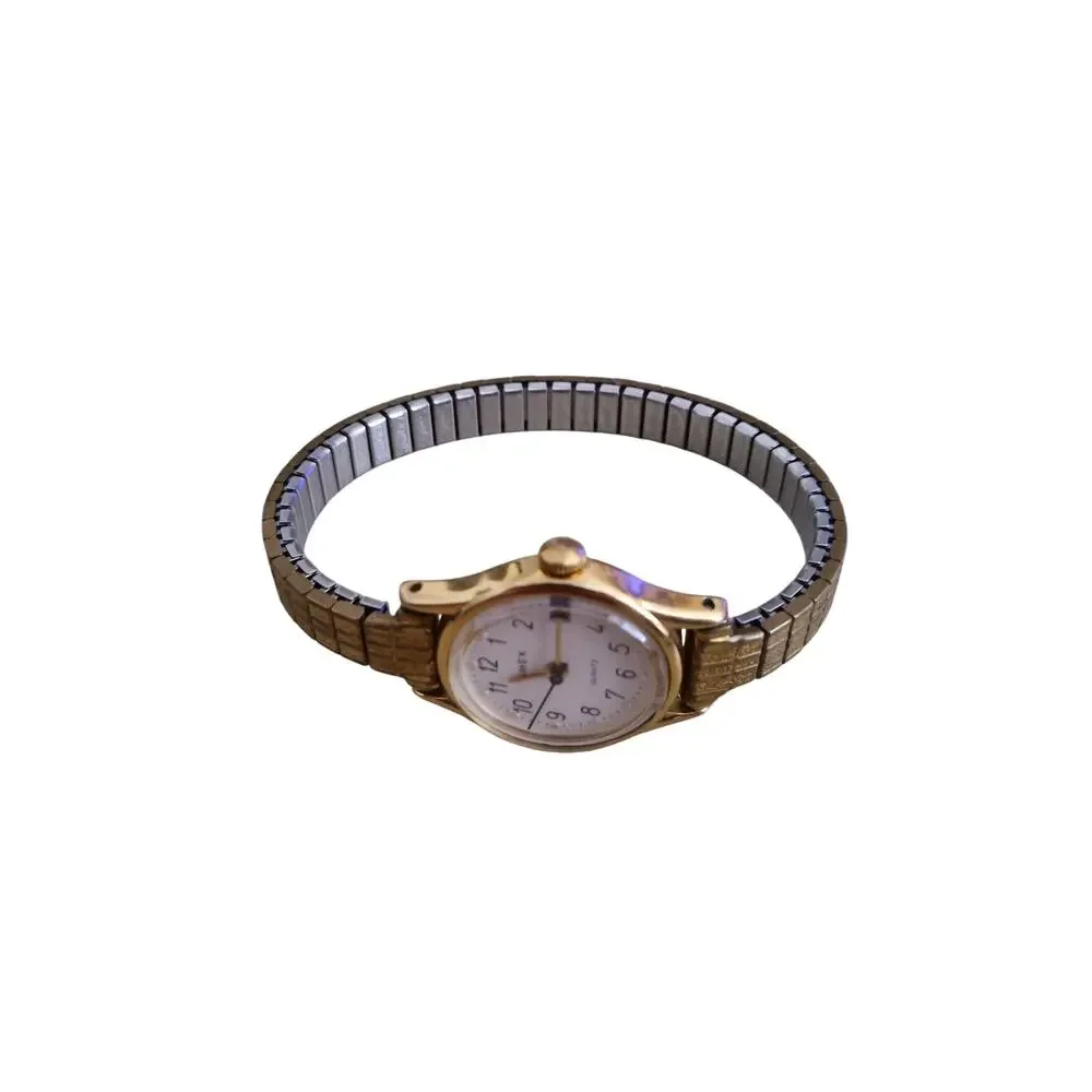 Timex Womens White Dial Gold Trim New Battery Metal Band Date Classic Cocktail